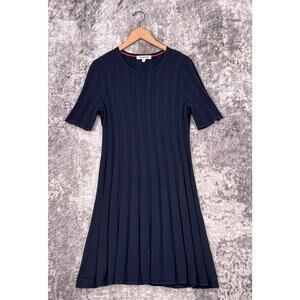 Boden Dress 14 Womens Blue Knit Short Sleeve A Line Pleated